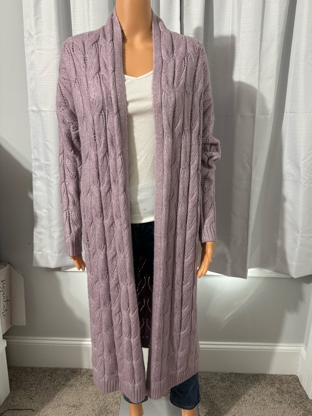 Pretty Joie size M purple open front long sleeve duster midi cardigan sweater